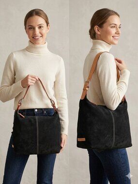 Dooney & Bourke Black Suede & Vachetta Leather Hobo Shoulder Bag